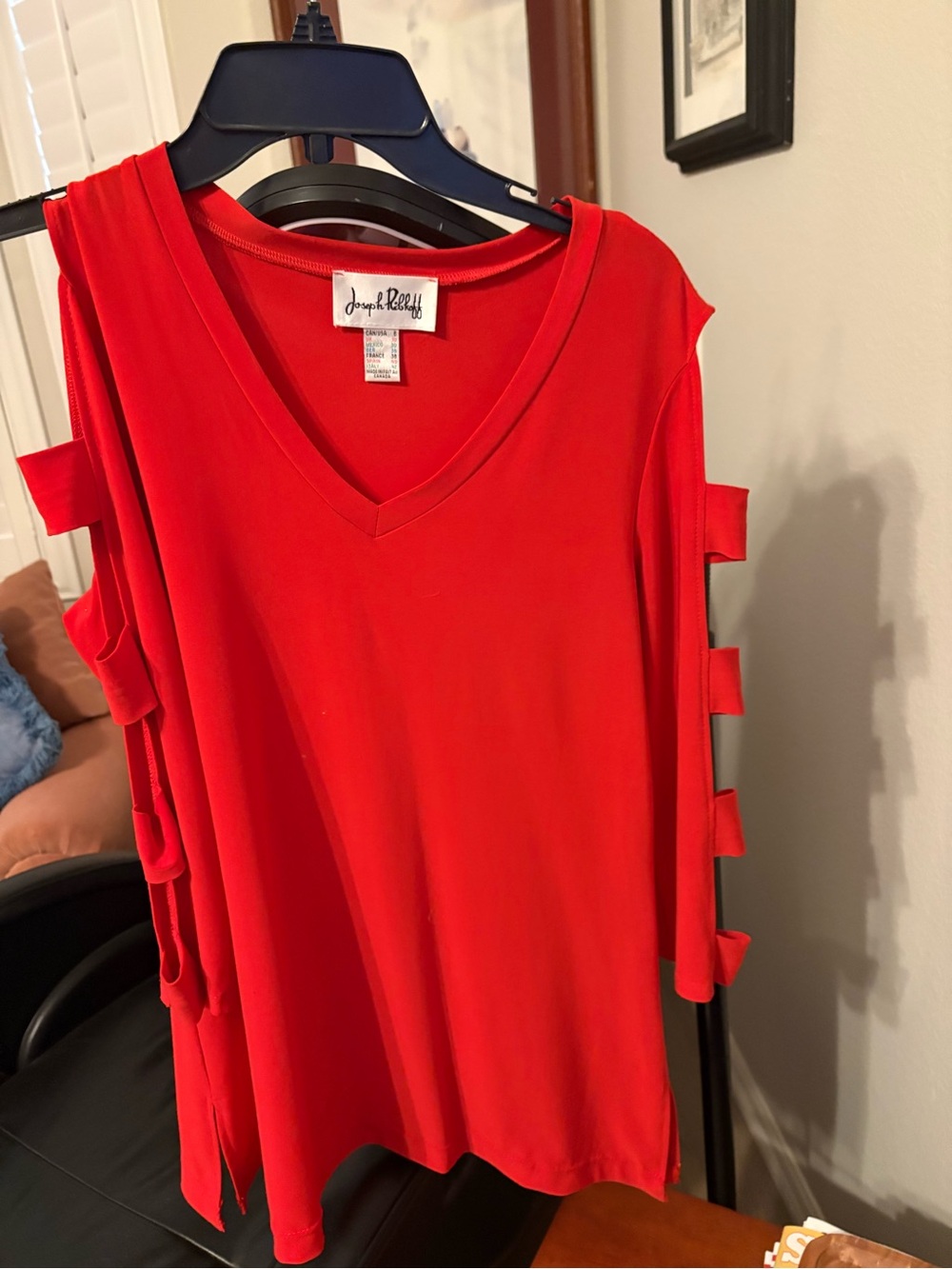 Joseph Ribkoff Bright Red V-Neck Cold-Shoulder Tunic